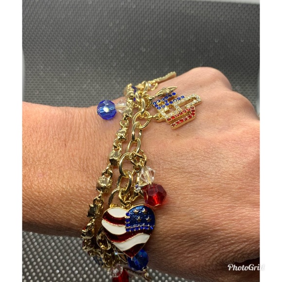 Blue and Red Beads, Multi Color Crystal Bracelet - Picture 2 of 5